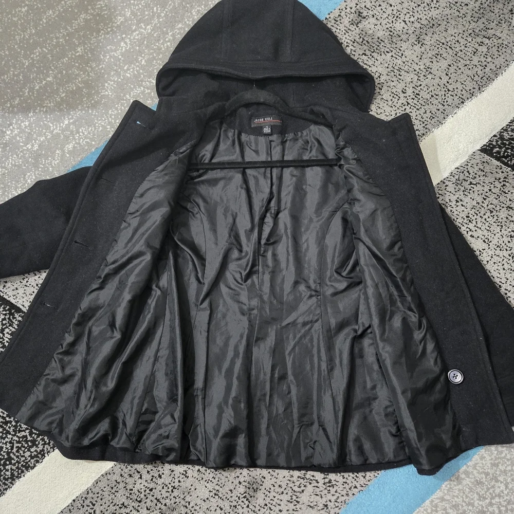 Jason Cole short hooded peacoat, size small, euc